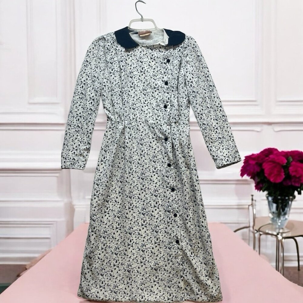 VINTAGE COURREGES PARIS MADE IN FRANCE Black Speckled SILK DRESS XS 00 Feminine